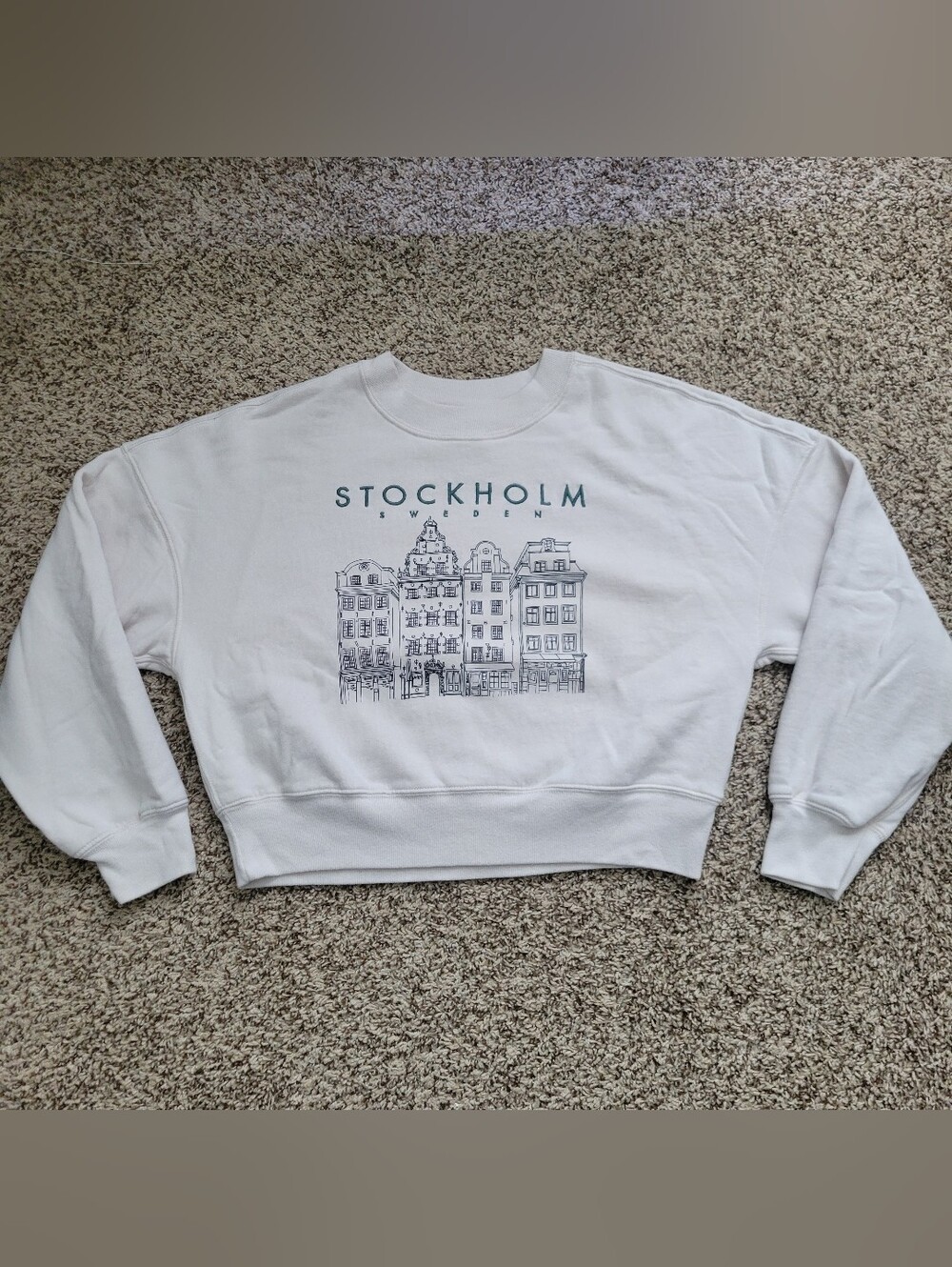 Abercrombie & Fitch Sweatshirt Stockholm Cropped Crop Ivory Black Green Small